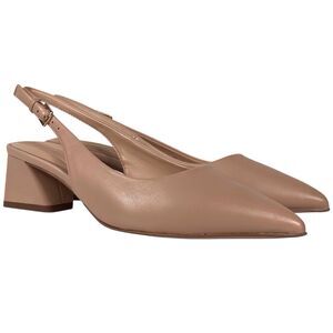 FRANCO SARTO L-Racer Slingback Pump Size 5.5 Block Heel Pointed Toe Beige Nude